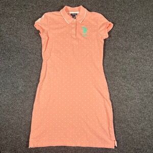 US Polo Assn Pink Preppy Polka‎ Dot Polo Dress Sz S Teal Logo Short Sleeve